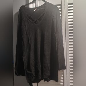 Free People Black Tunic V-Neck Sweater
